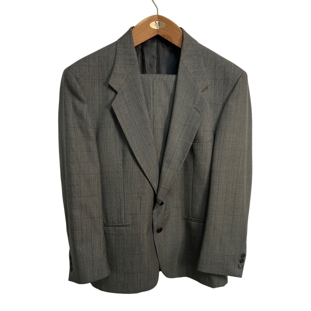Botany 500 Mens Grey Glen Plaid Athletic Fit 2 Piece Suit Blazer Pants USA Made